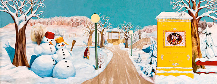 Jana Dallosova acryl painting on canvas, The Christmas in Donaustadt
