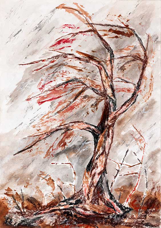 Aquarelle painting, The Tree in the Wind