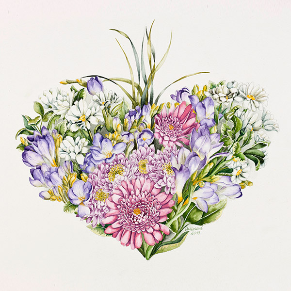 Aquarelle painting, a flower heart
