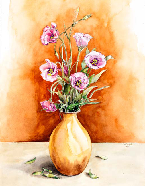 Aquarelle painting, flowers in a vase